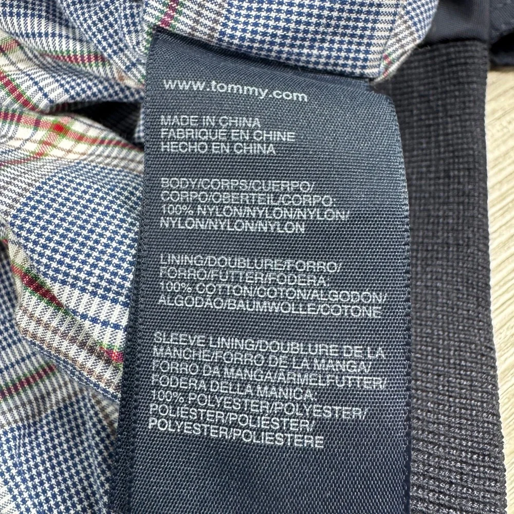 Tommy‎ Hilfiger Men's Jacket Windbreaker Navy Blue Large Plaid Lined Full Zip